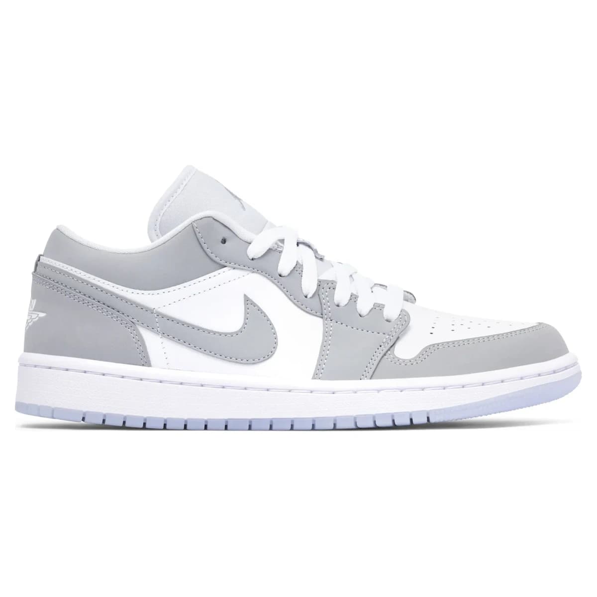 Air Jordan 1 Low Wolf Gray. Vista 1 del modelo. Imagen de catálogo del producto.