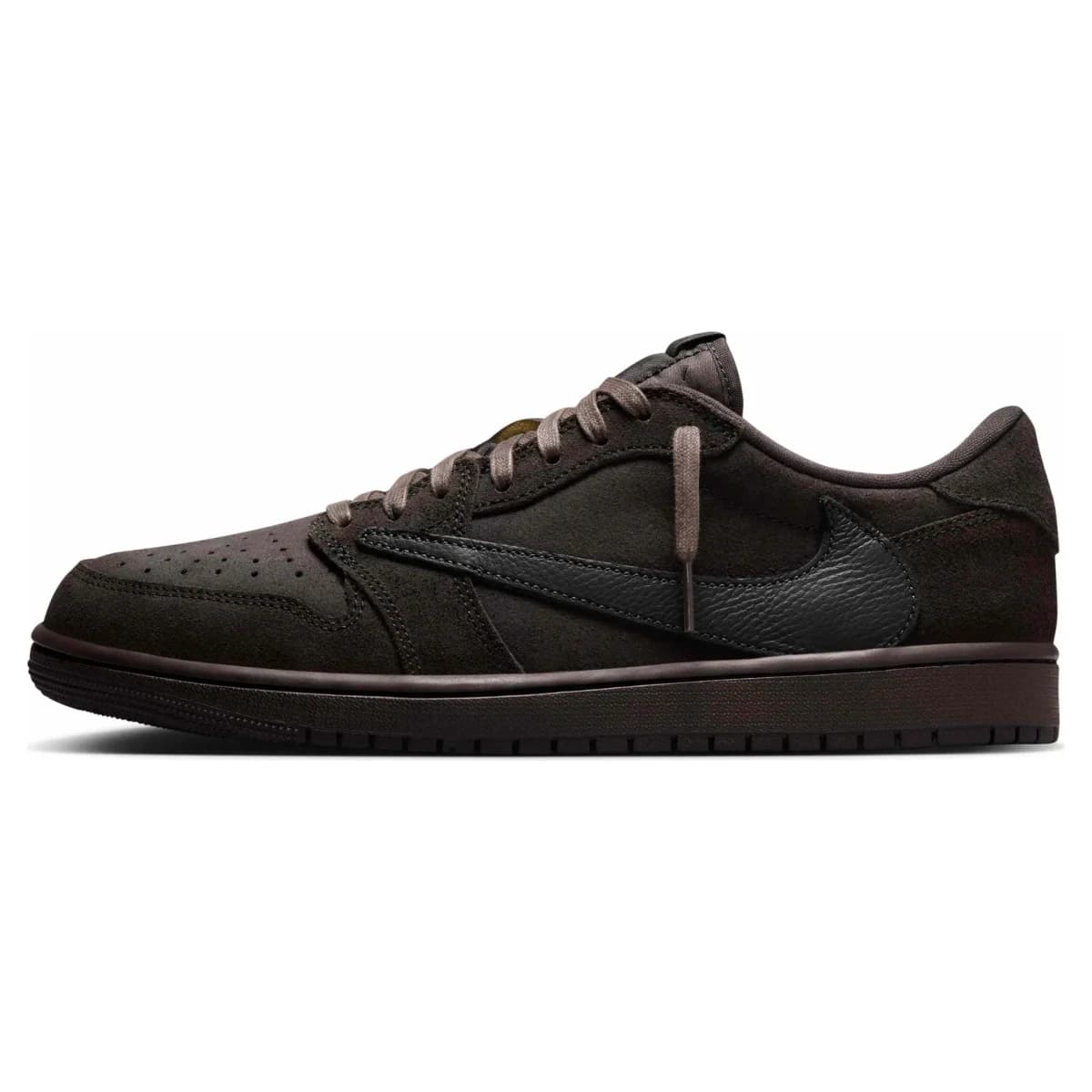 Travis Scott x Air Jordan 1 Retro Low OG SP Velvet Brown. Vista 1 del modelo. Imagen de catálogo del producto.